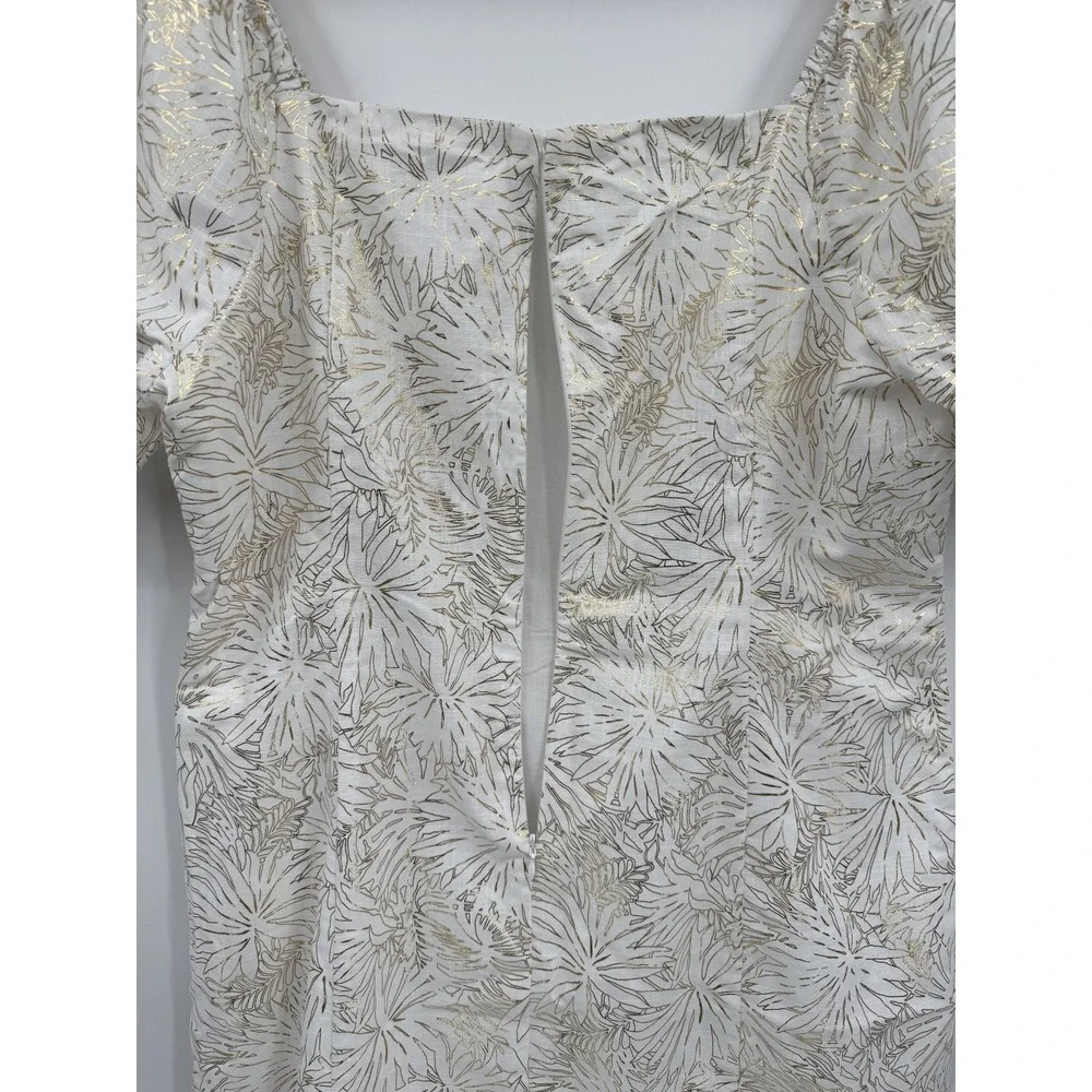 Michael Michael Kors Metallic Gold Floral Puff Sleeve‎ Mini Dress Women's M NWT