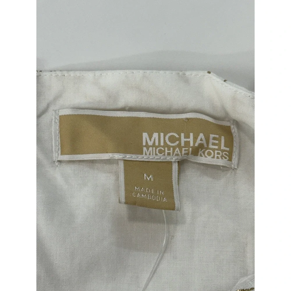 Michael Michael Kors Metallic Gold Floral Puff Sleeve‎ Mini Dress Women's M NWT
