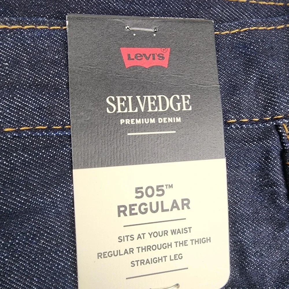 Levi's 505 Regular Jeans Mens 34x36 Dark Blue Wash Selvedge Straight Denim NWT