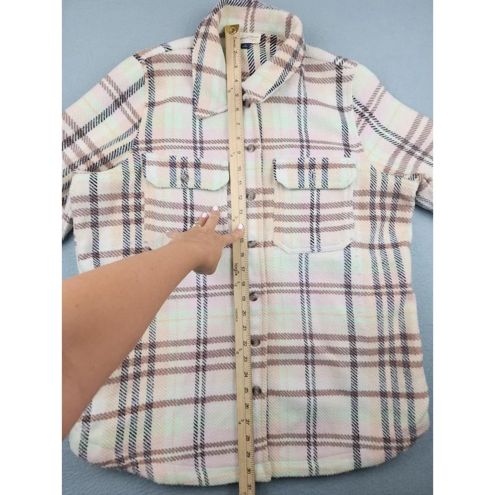 Universal Thread Jacket Womens Medium White Plaid Flannel Button Front Pockets