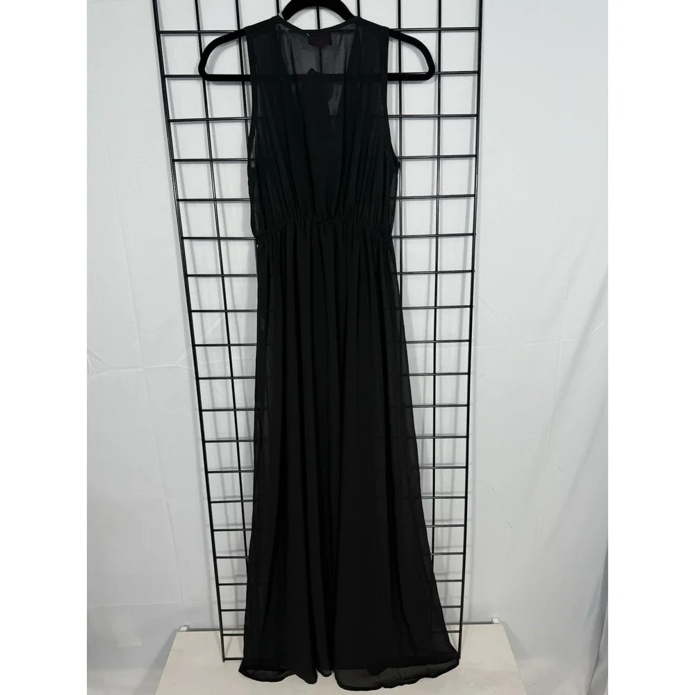 Hot Miami Styles Sheer Mesh Swimsuit Coverup Small Black Maxi Tie Front Belt NEW