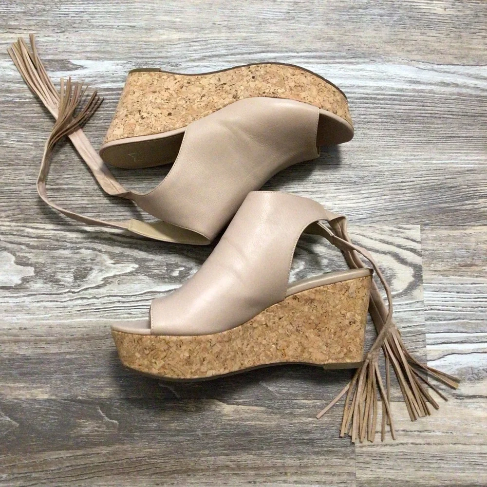 Marc Fisher LTD Tan Leather Cork Platform Sandals 9