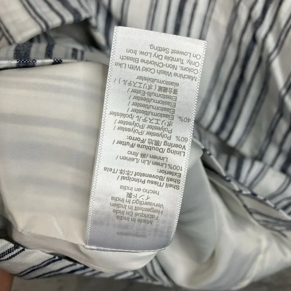 Madewell Linen Mini Skirt Coastal White Blue Striped Single Pleat Preppy WMNS 12