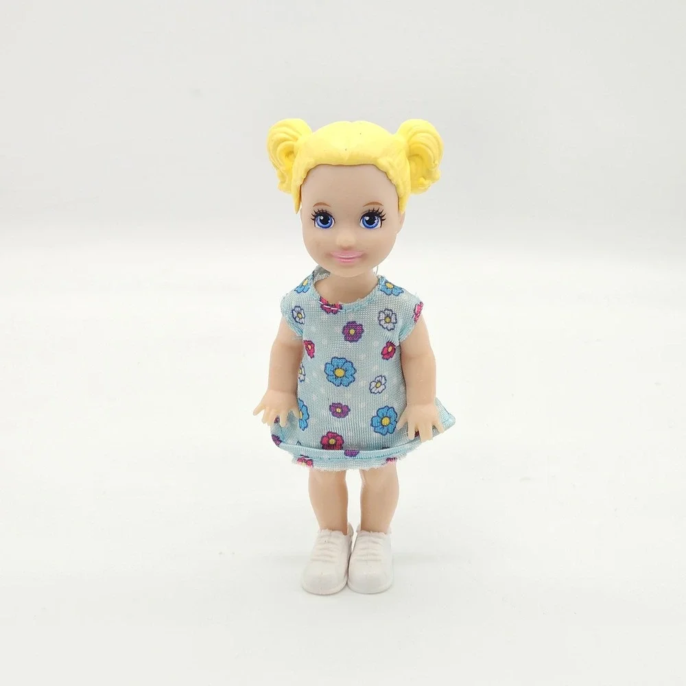 Barbie Club Chelsea Doll Blonde Pigtails Blue Floral Dress White Sneakers Mattel