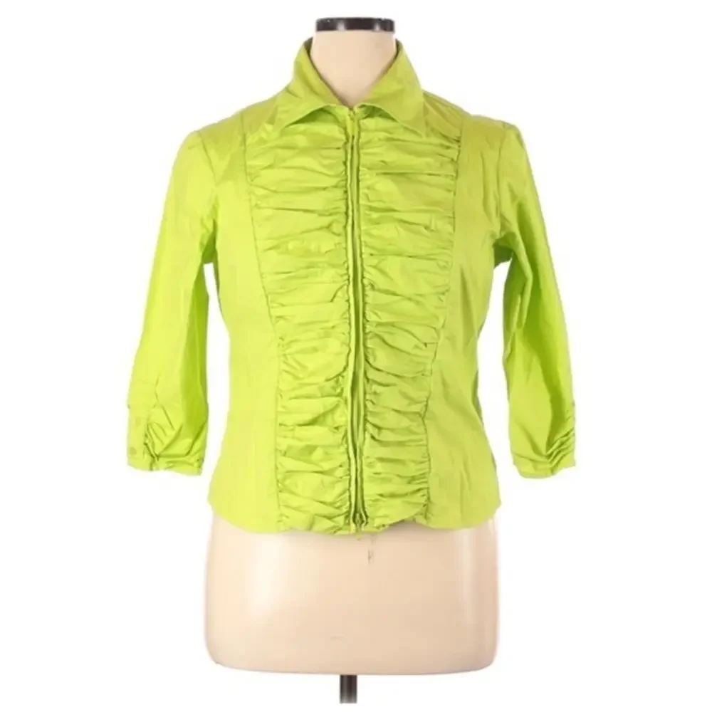 Ravel XL neon‎ green zippered ruched 3/4 length sleeves jacket