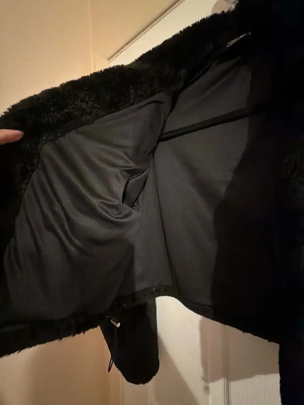 With Love Cropped Black Faux Fur Zip-Up Jacket