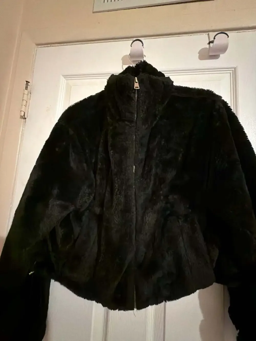 With Love Cropped Black Faux Fur Zip-Up Jacket