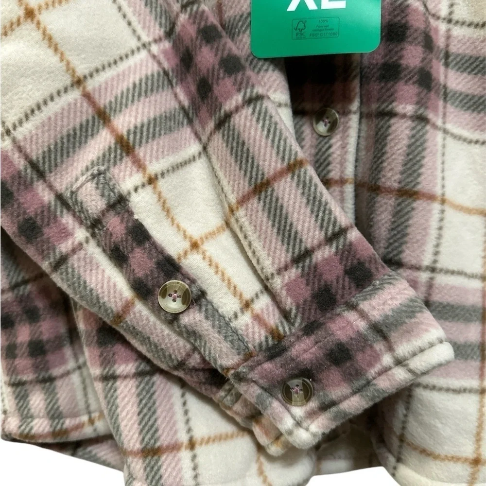 Sage Collective Women's Plaid Flannel Shacket Pink Cream XL