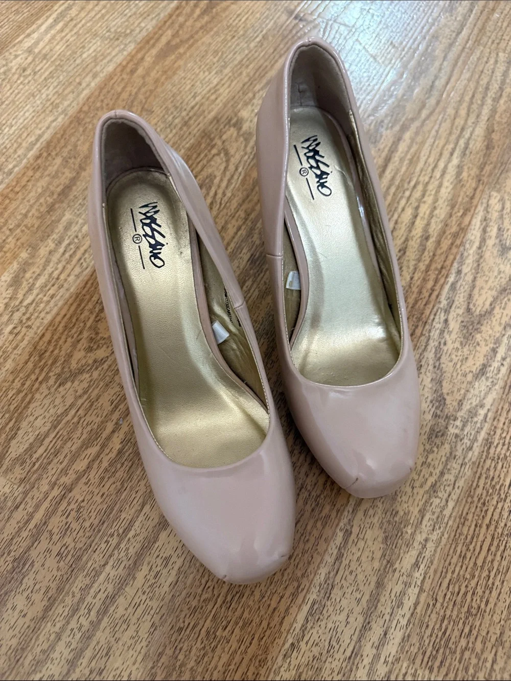 Massimo Beige Patent High Heel Pumps