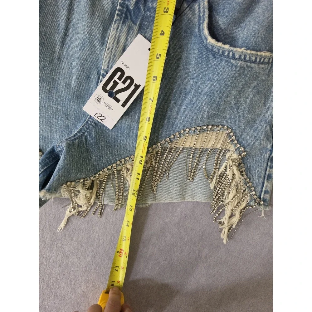 G21  Denim SZ S? Shorts w Studded Fringe Western Festival Rhinestones NWT