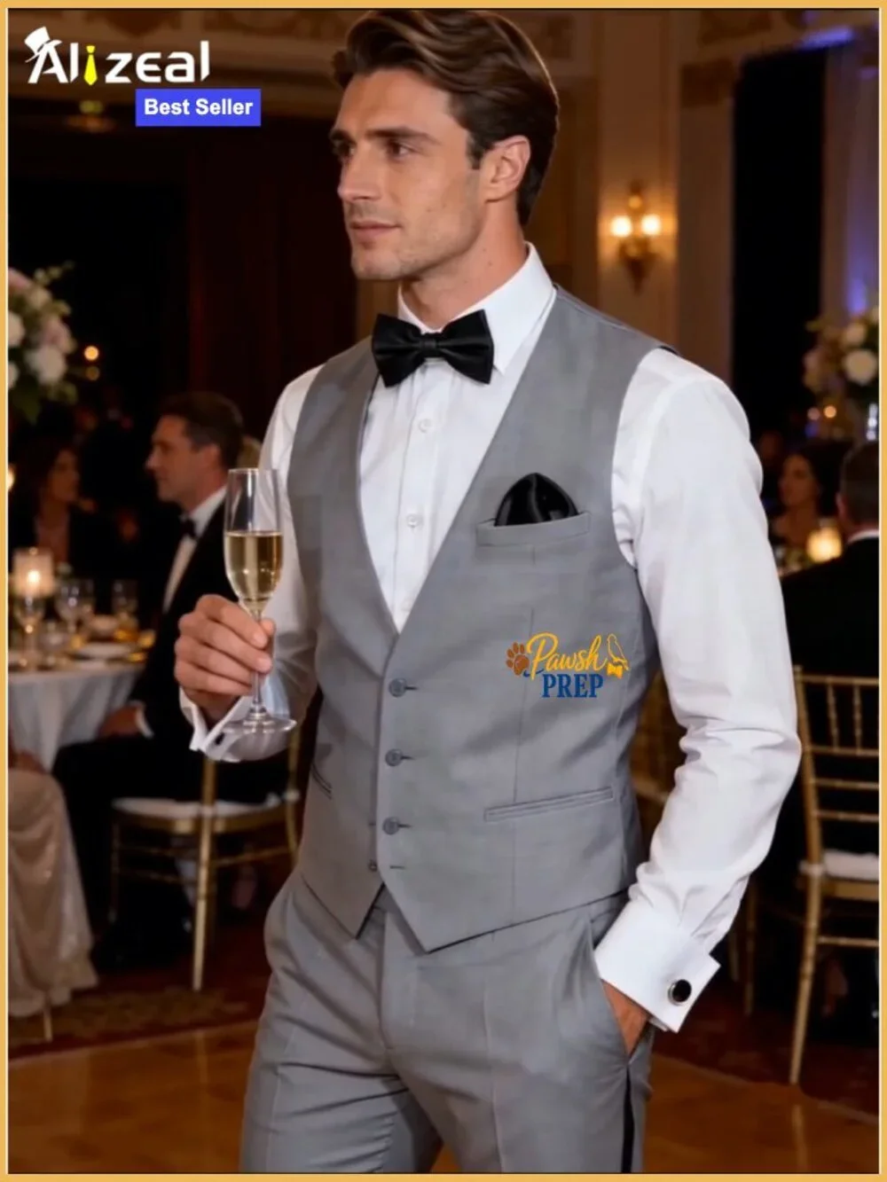 Men's Tuxedo Bow Tie Set with Cufflinks and Pocket Square