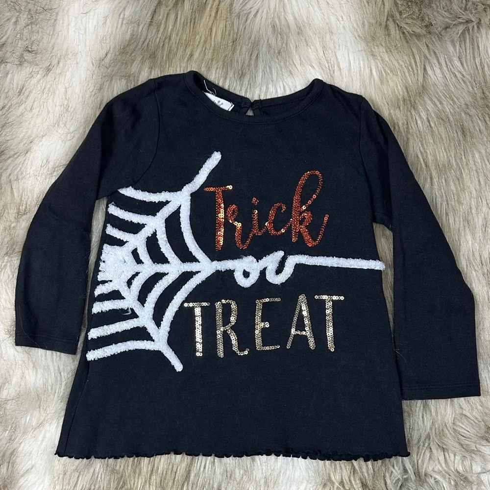 Mud Pie Girls Trick or Treat Halloween Sequin Shirt Black Large 4T/5T