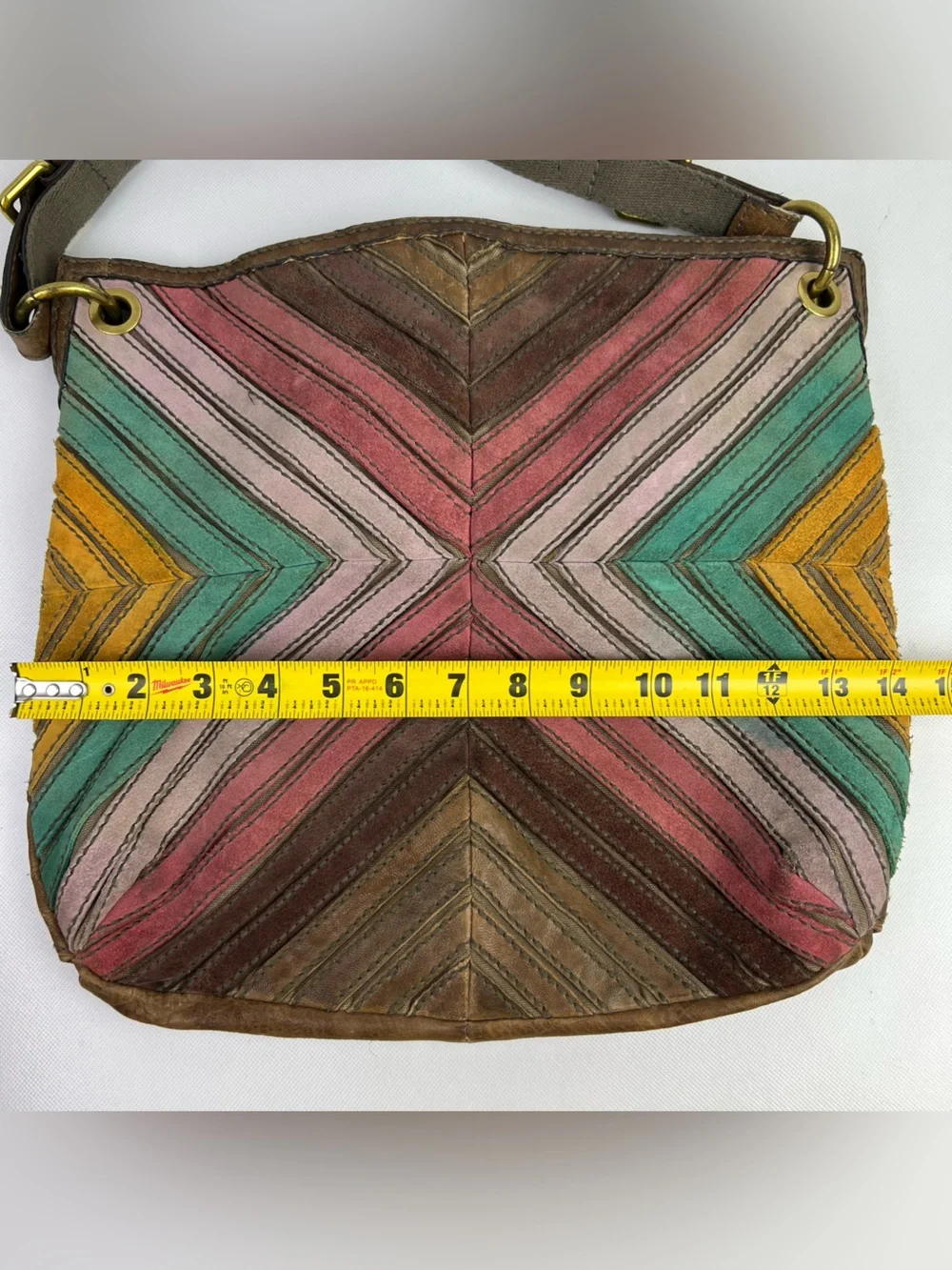 Vintage Fossil Y2K Crossbody Bag Boho Chevron Leather Suede Purse