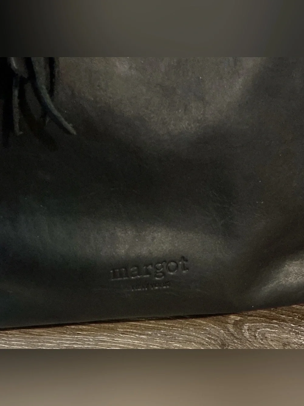 margot NY Anna Black Leather Shoulder Crossbody Bag Tote with Tassel Accent
