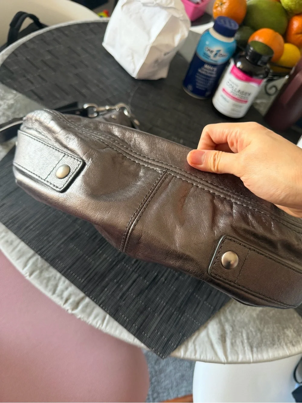 Coach Metallic Brown Leather Shoulder Bag