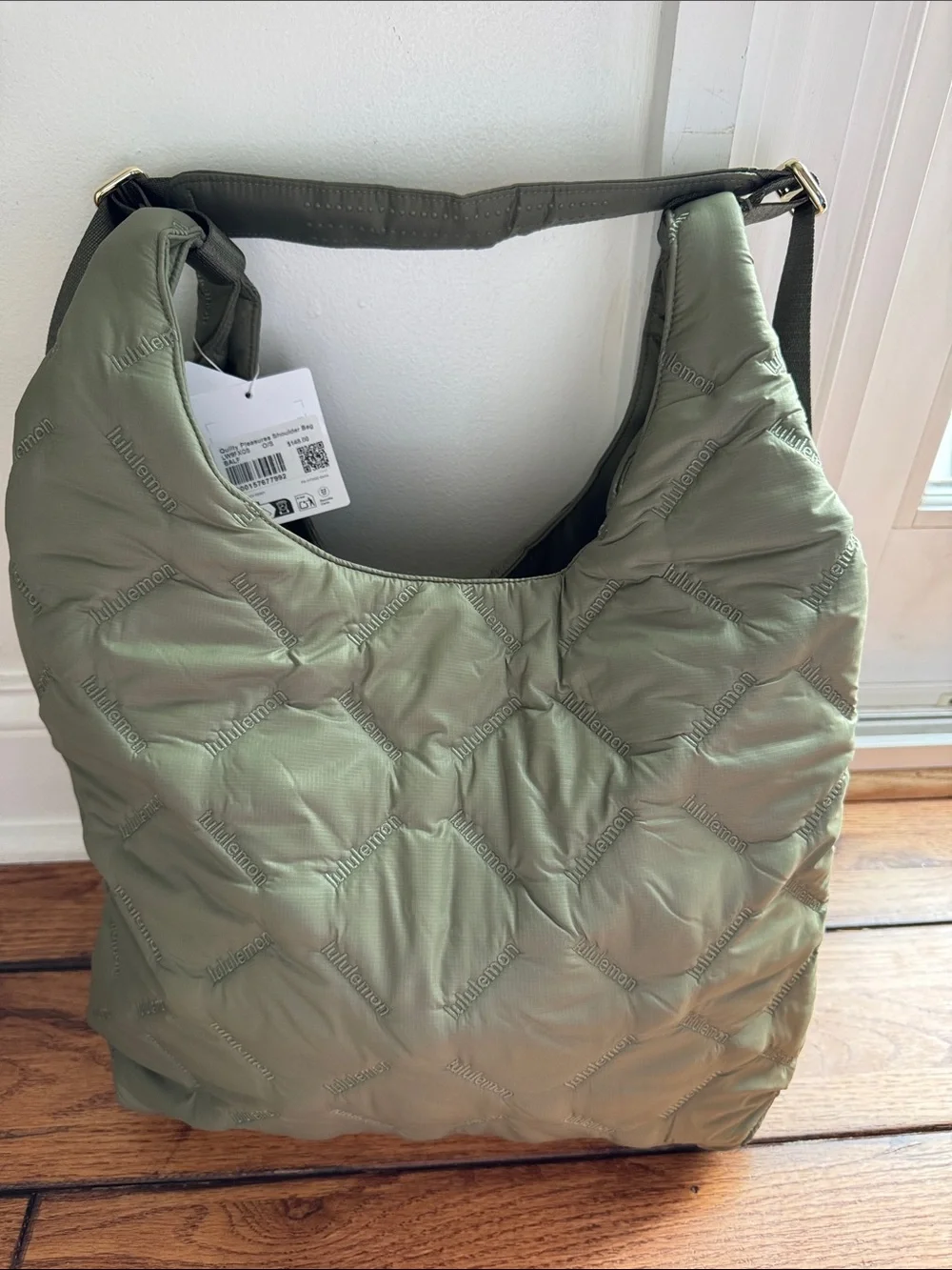 NWT Lululemon Quilty Pleasures Shoulder Bag 14L Bay Leaf Gold Metal Quilted Hobo