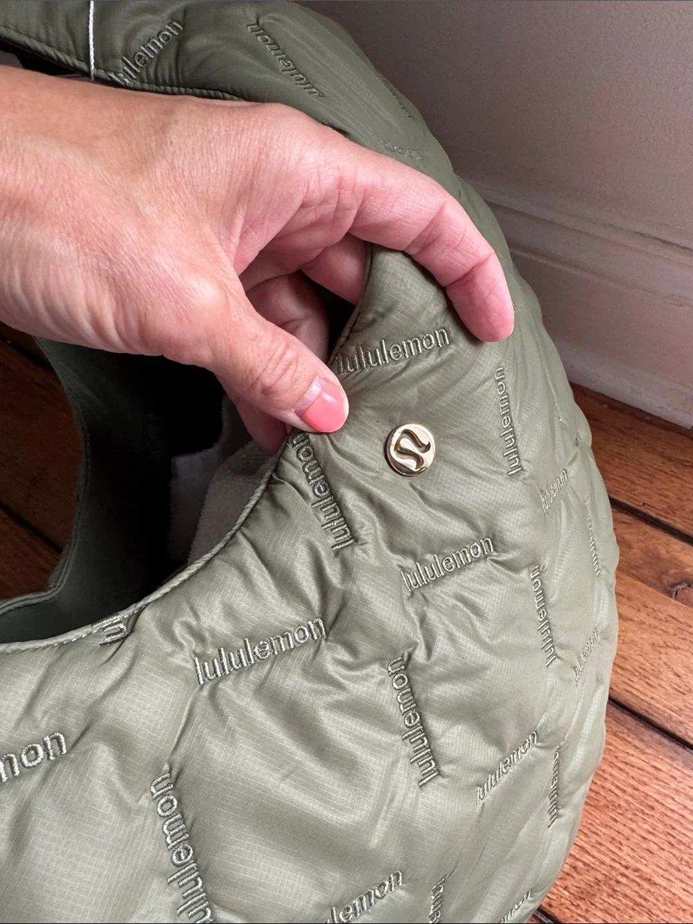 NWT Lululemon Quilty Pleasures Shoulder Bag 14L Bay Leaf Gold Metal Quilted Hobo