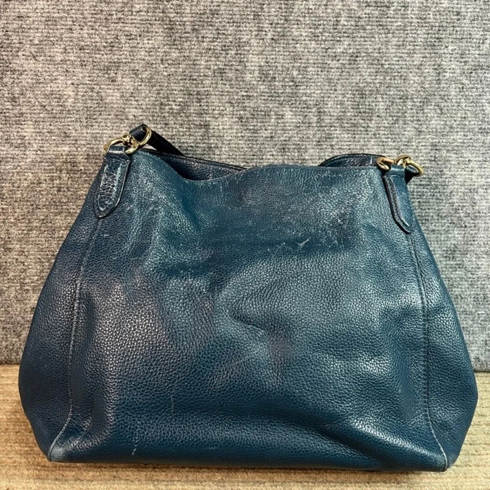 Coach Pebbled Leather Shoulder Bag Teal Blue Gold Hardware Slouchy Hobo