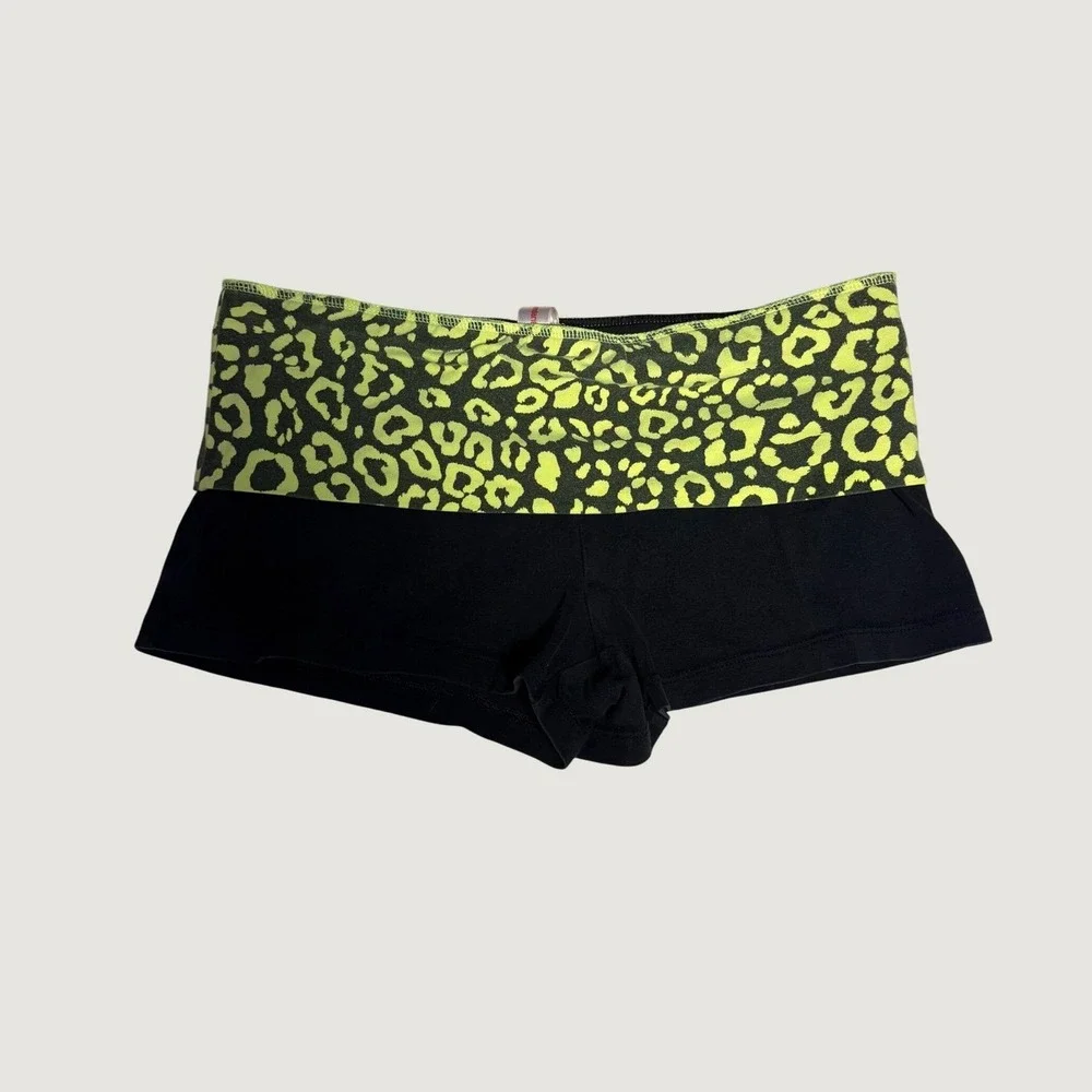 Y2K No Boundaries Scene Neon Leopard Print Fold Over Waistband Booty Shorts #16