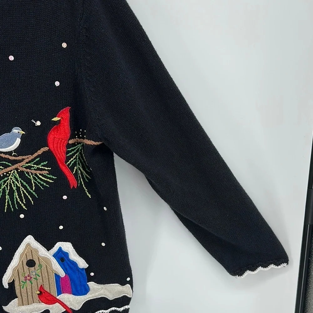 VTG Studio Black Christmas‎ Cardigan with Festive Cardinal Design Sz 1X