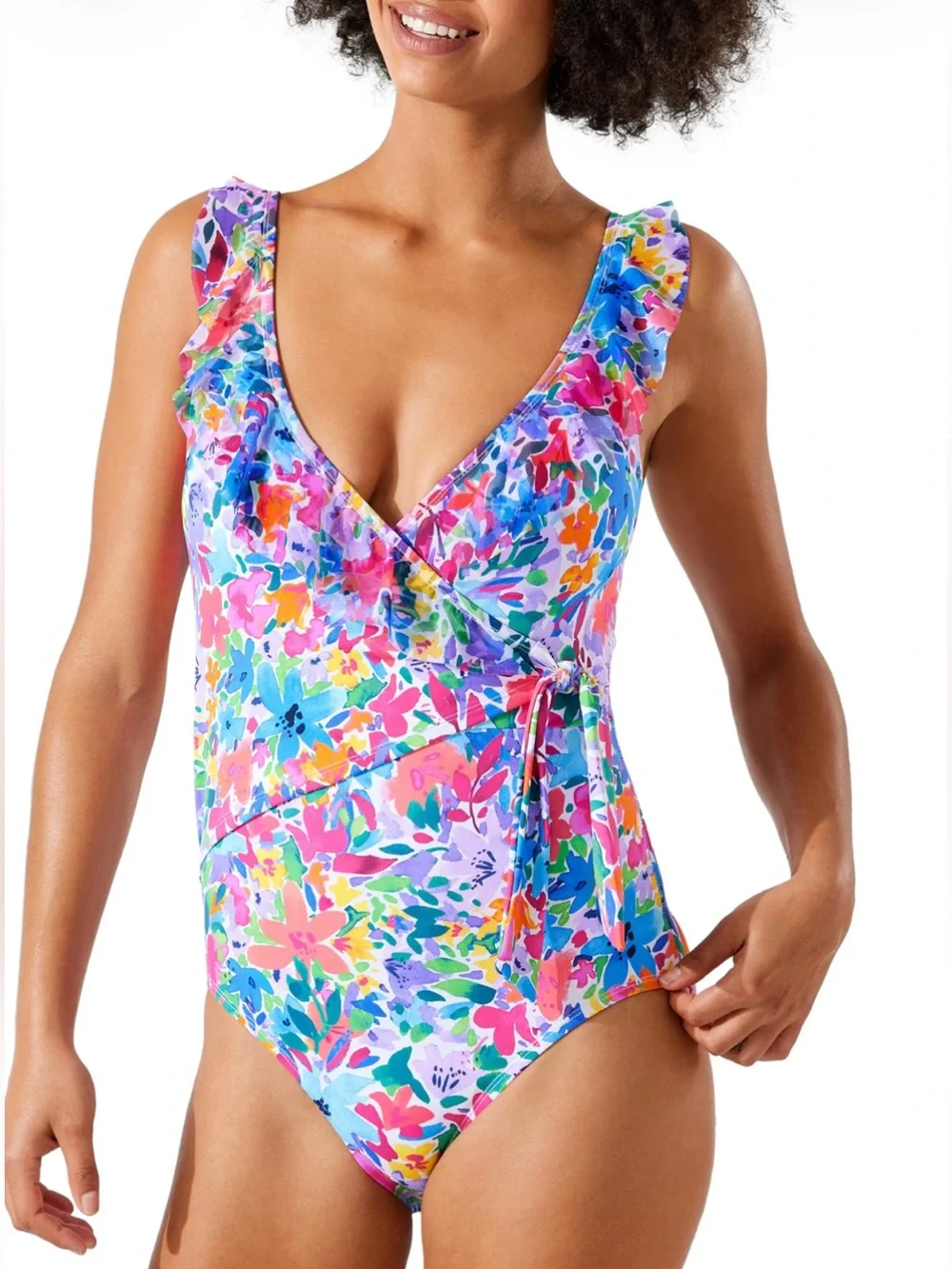 Tommy Bahama Women’s Watercolor Floral Wrap Front One - Piece Swimsuit