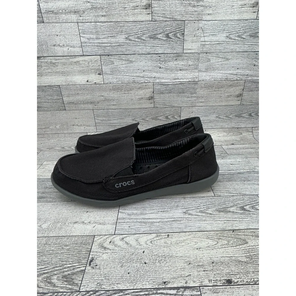 Crocs Santa Cruz Women Loafers Black Canvas Slip On Shoes Size 8 Moc Toe