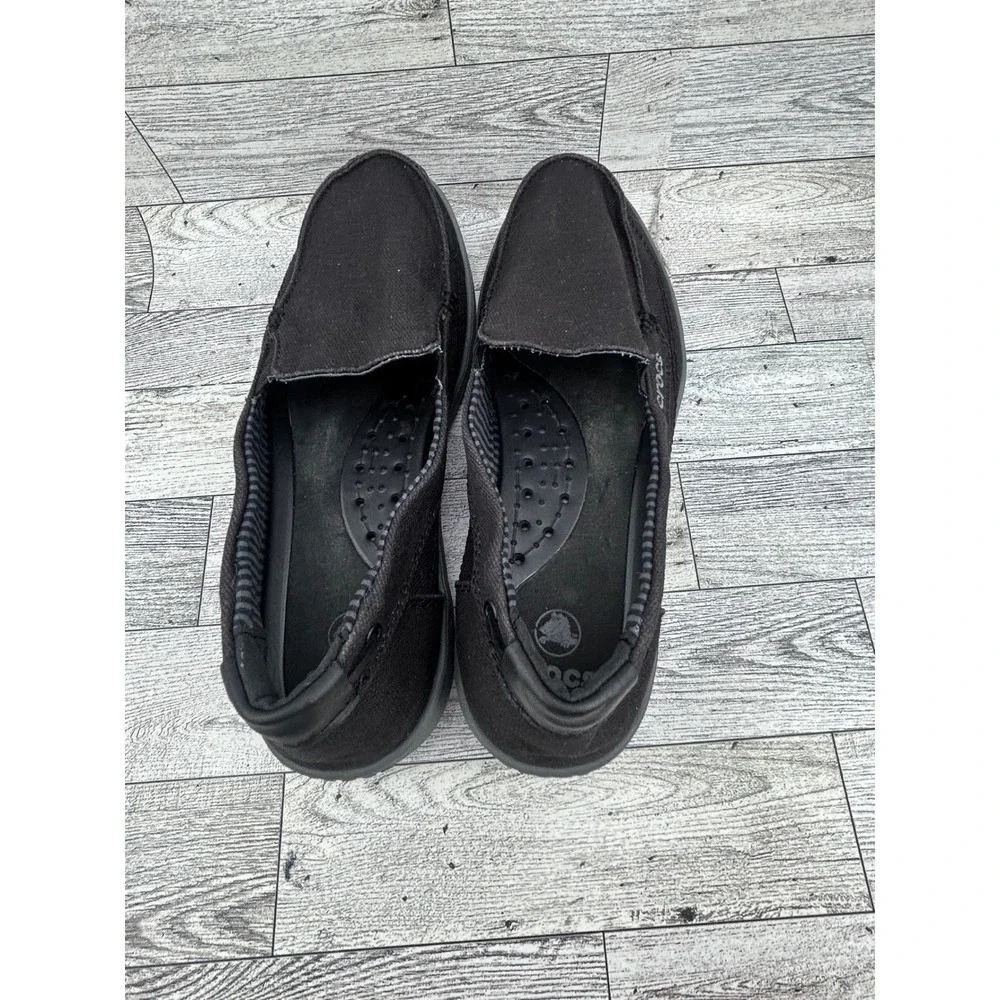 Crocs Santa Cruz Women Loafers Black Canvas Slip On Shoes Size 8 Moc Toe
