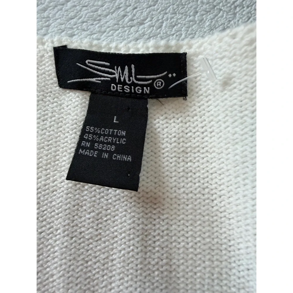 SML Design Cream Ivory Button Front Cardigan Sweater Textured Yoke 3/4 Sleeve L