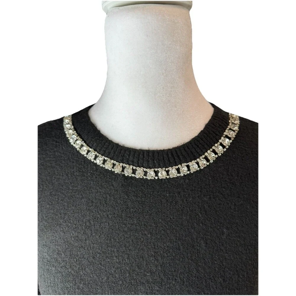 Simply Vera Wang Sweater XS Black Knit Necklace Sweater Diamonds Holiday Women's