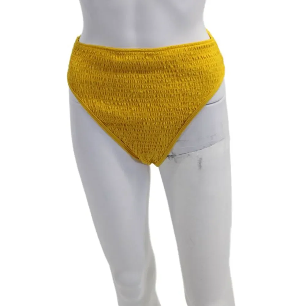 L Space Womens Barlette Bikini Bathing Suit Bottom Marigold Yellow Size Large