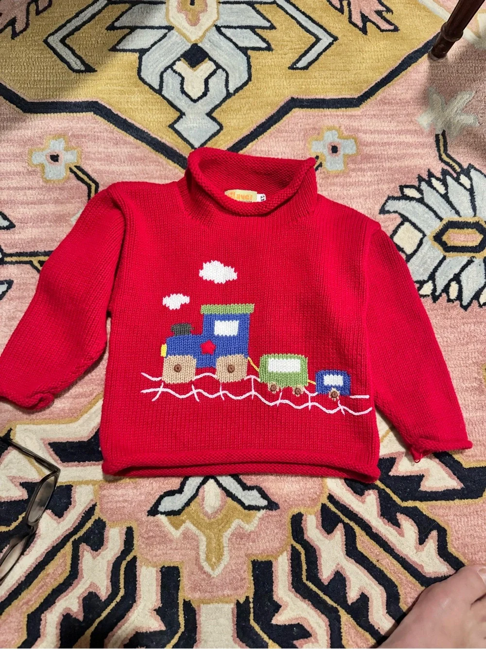 LUIGI KIDS roll neck train sweater in Red