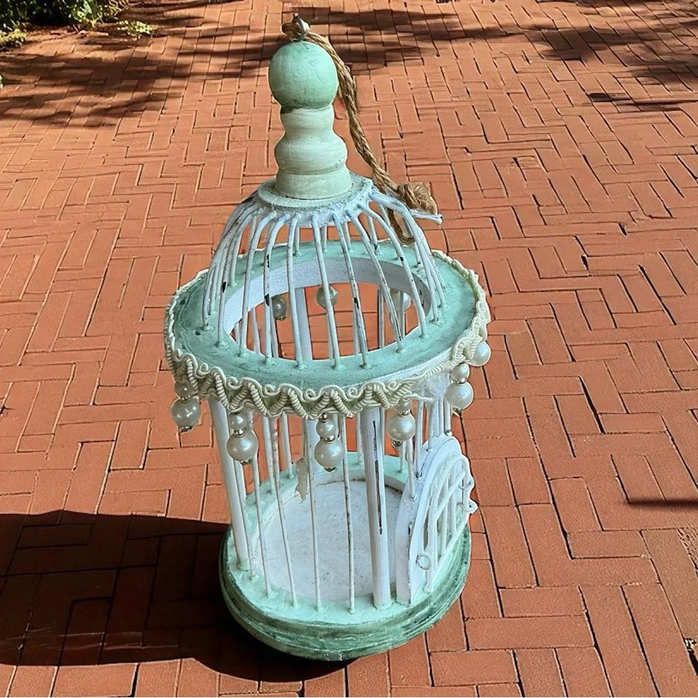Vintage Fairy Garden Décor Whimsical Birdcage & Iron Bench Set