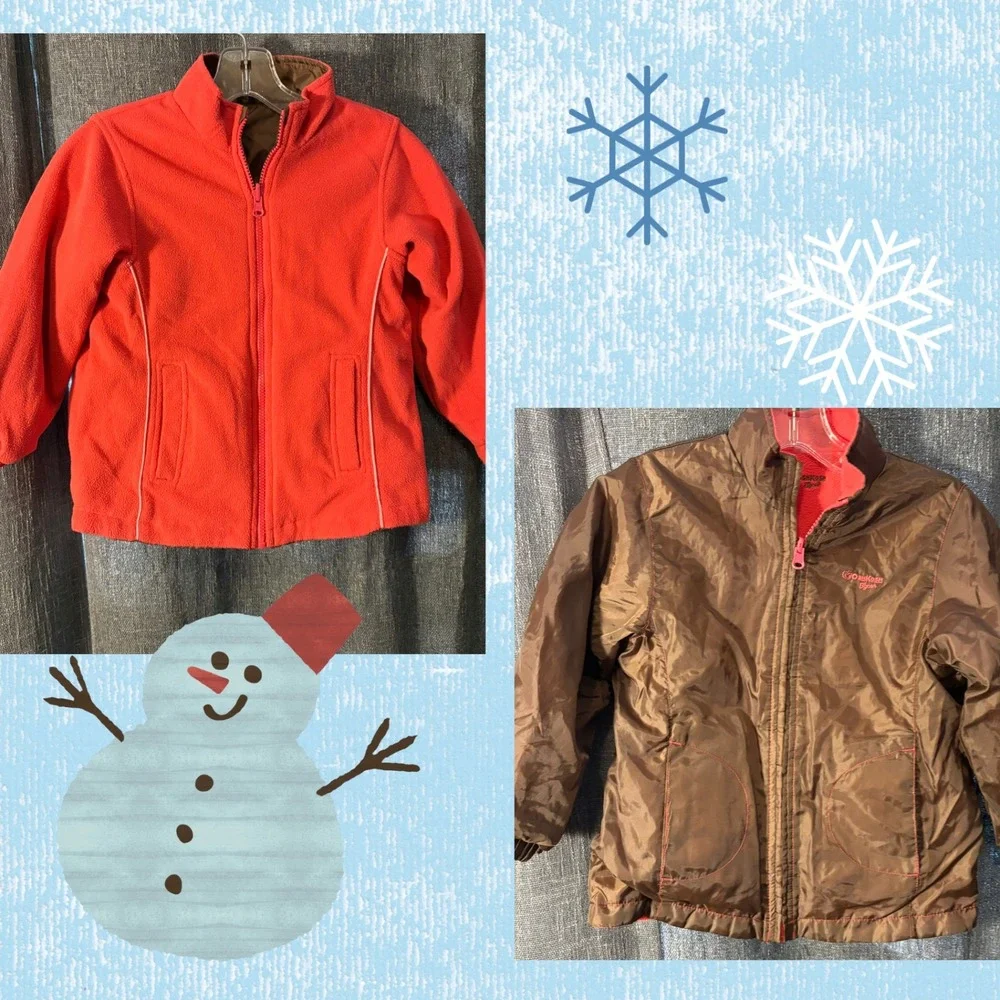 OshKosh B'gosh Reversible Zipper Jacket Pink Brown Fleece Windbreaker (Girls 6x)