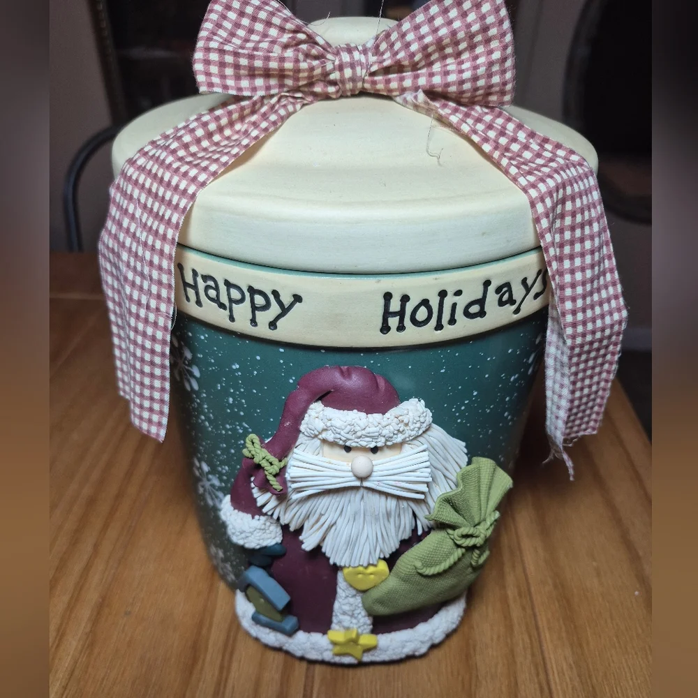 Festive Happy Holidays Santa Cookie Jar‎