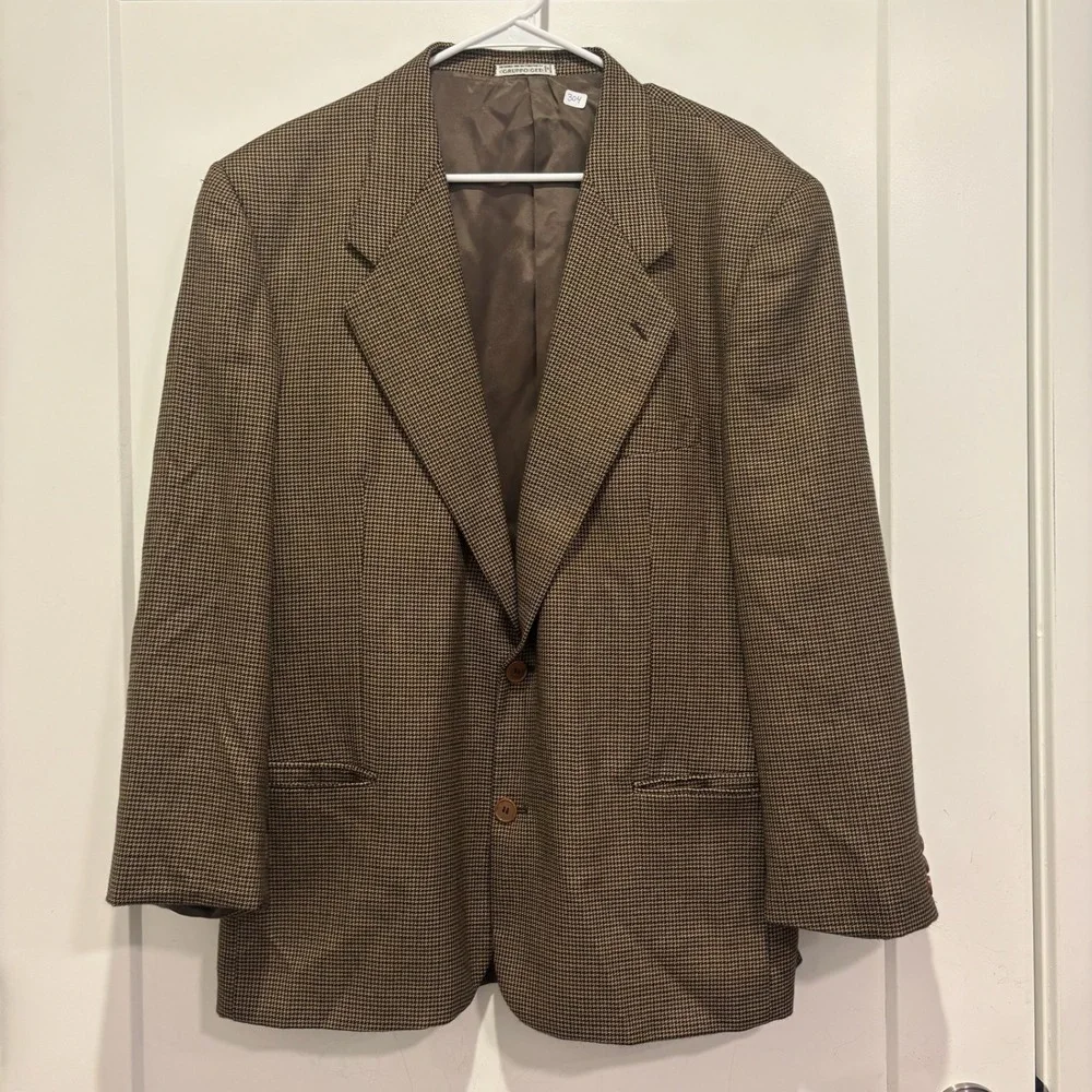 Saks Fifth‎ Avenue 100% Cashmere Houndstooth Sport Coat Blazer Brown Black 42L