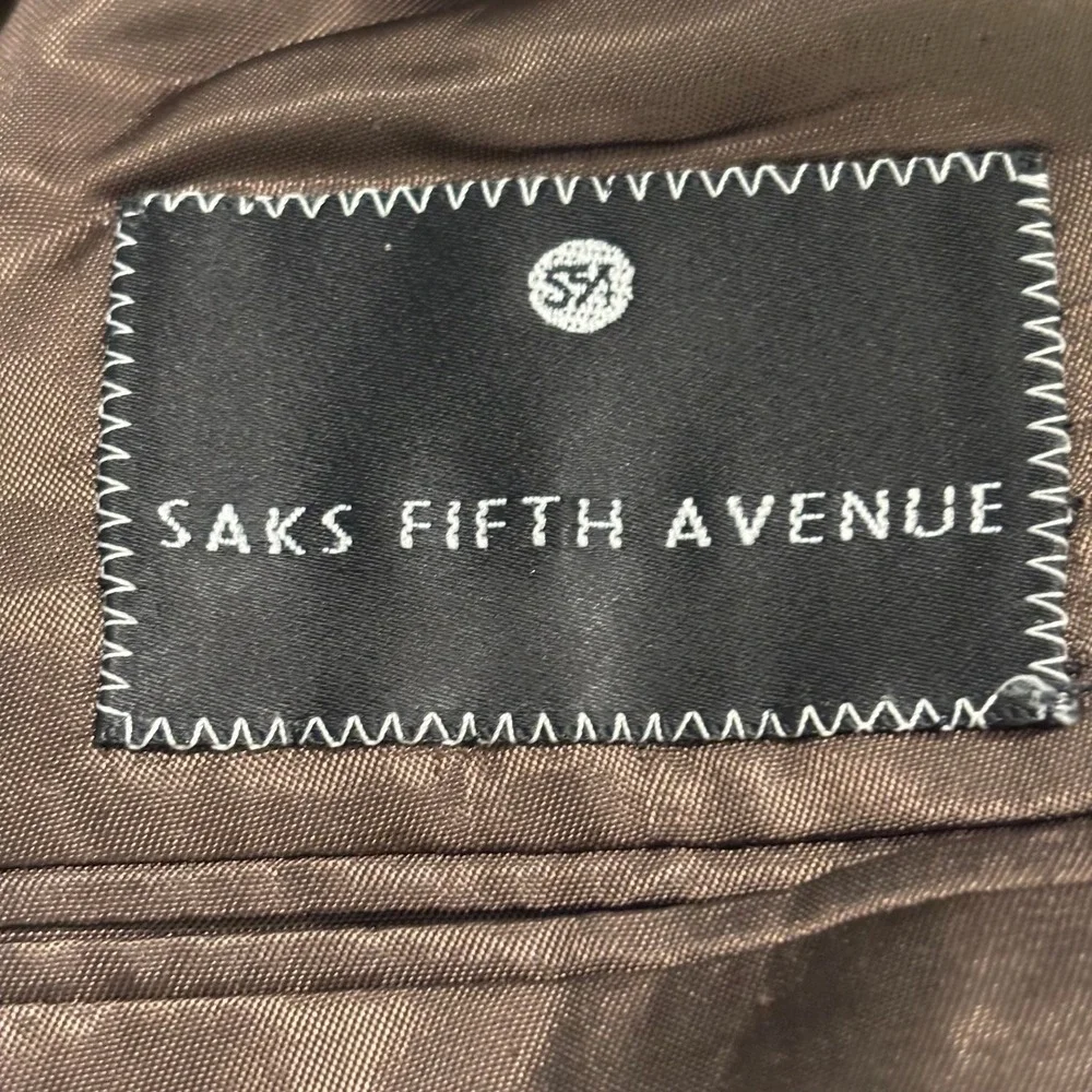 Saks Fifth‎ Avenue 100% Cashmere Houndstooth Sport Coat Blazer Brown Black 42L