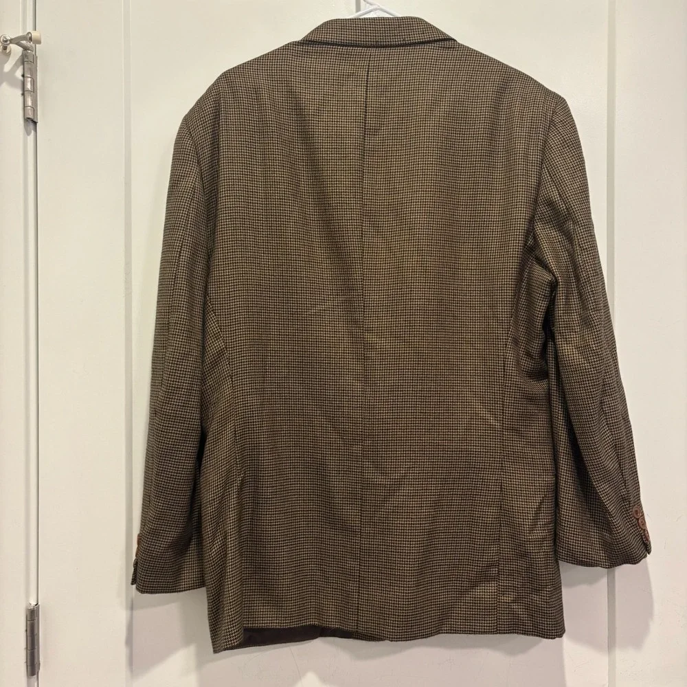 Saks Fifth‎ Avenue 100% Cashmere Houndstooth Sport Coat Blazer Brown Black 42L