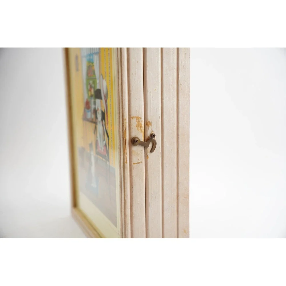 Steven Klein Cat Print Wooden Wall Cabinet Small Tan Cork Board Shelves Good‎