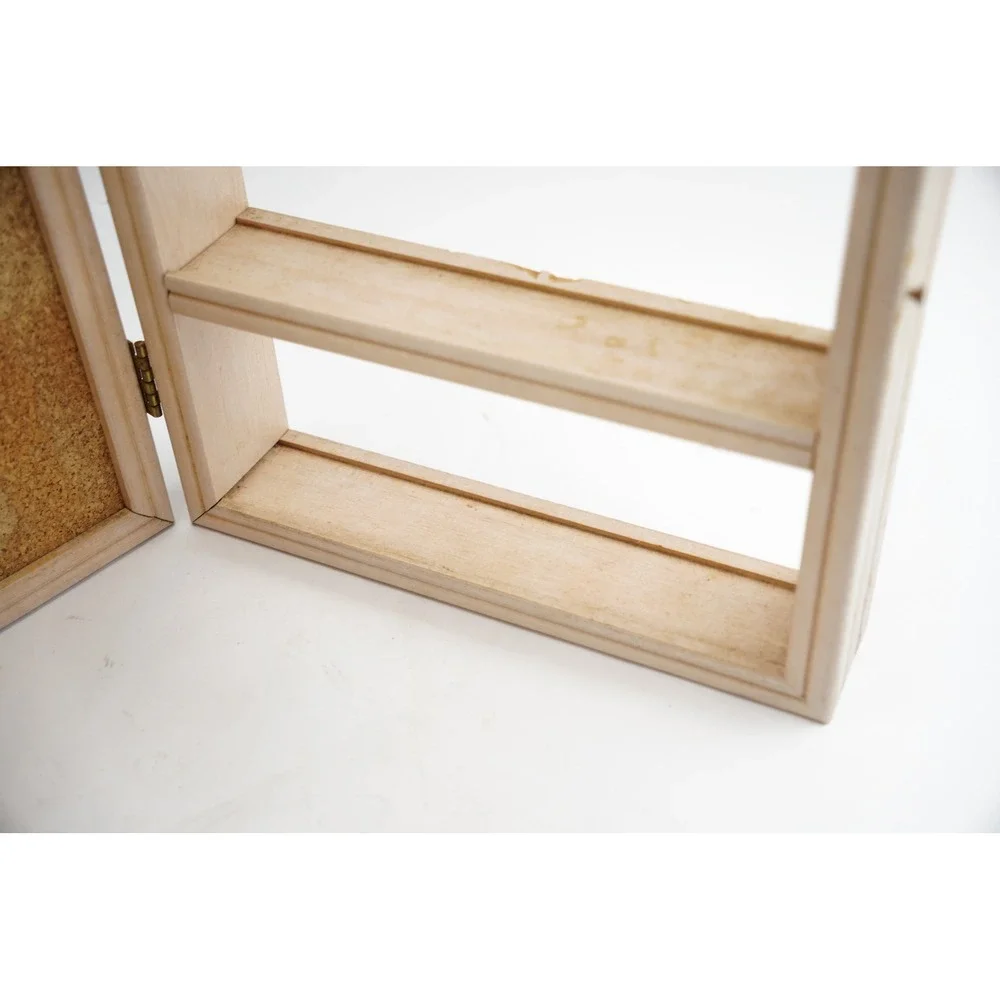Steven Klein Cat Print Wooden Wall Cabinet Small Tan Cork Board Shelves Good‎