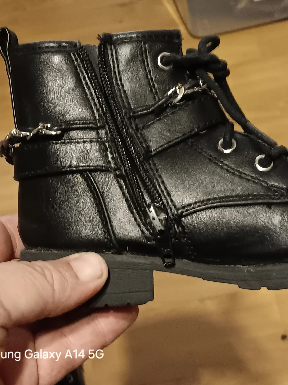 wonder nation Black Lace-Up Kids Ankle Boots with Chain Accent