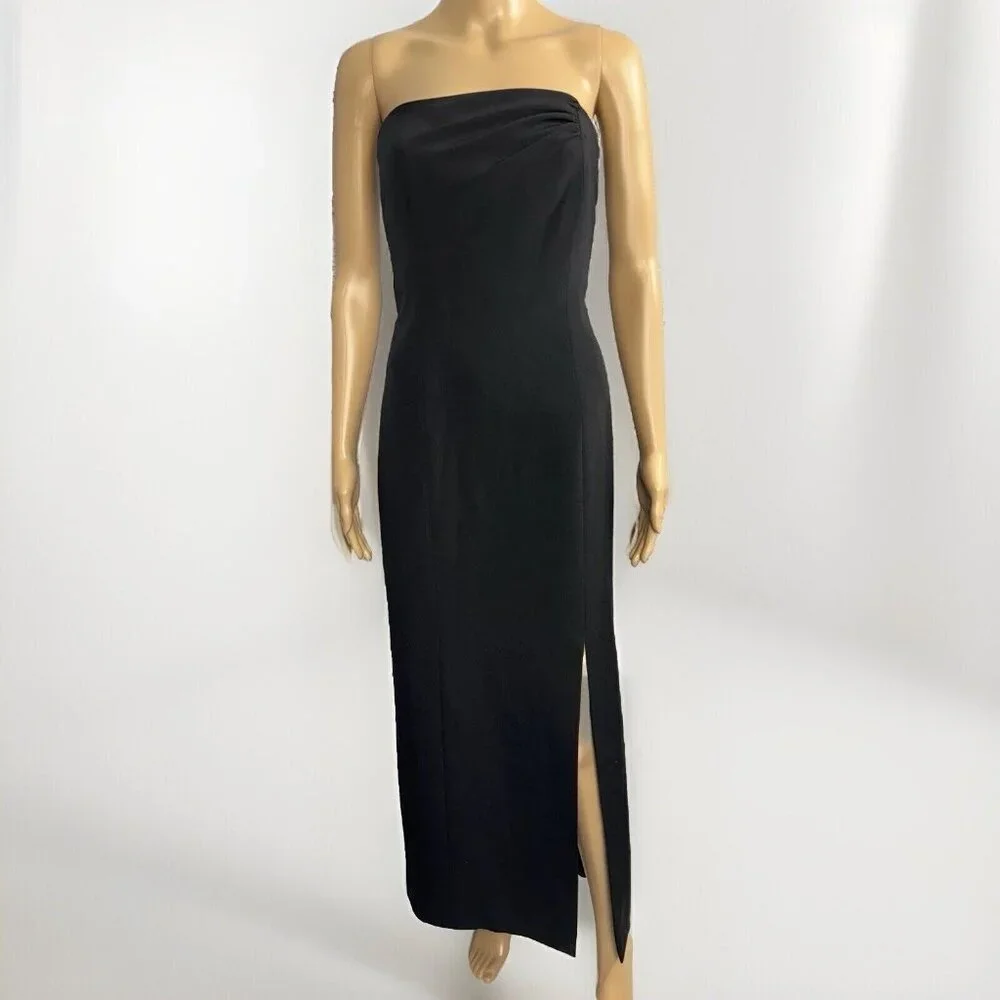 VTG RARE 100% Silk Chetta B Bergdorf Goodman Black Gown Strapless Maxi Dress 4‎