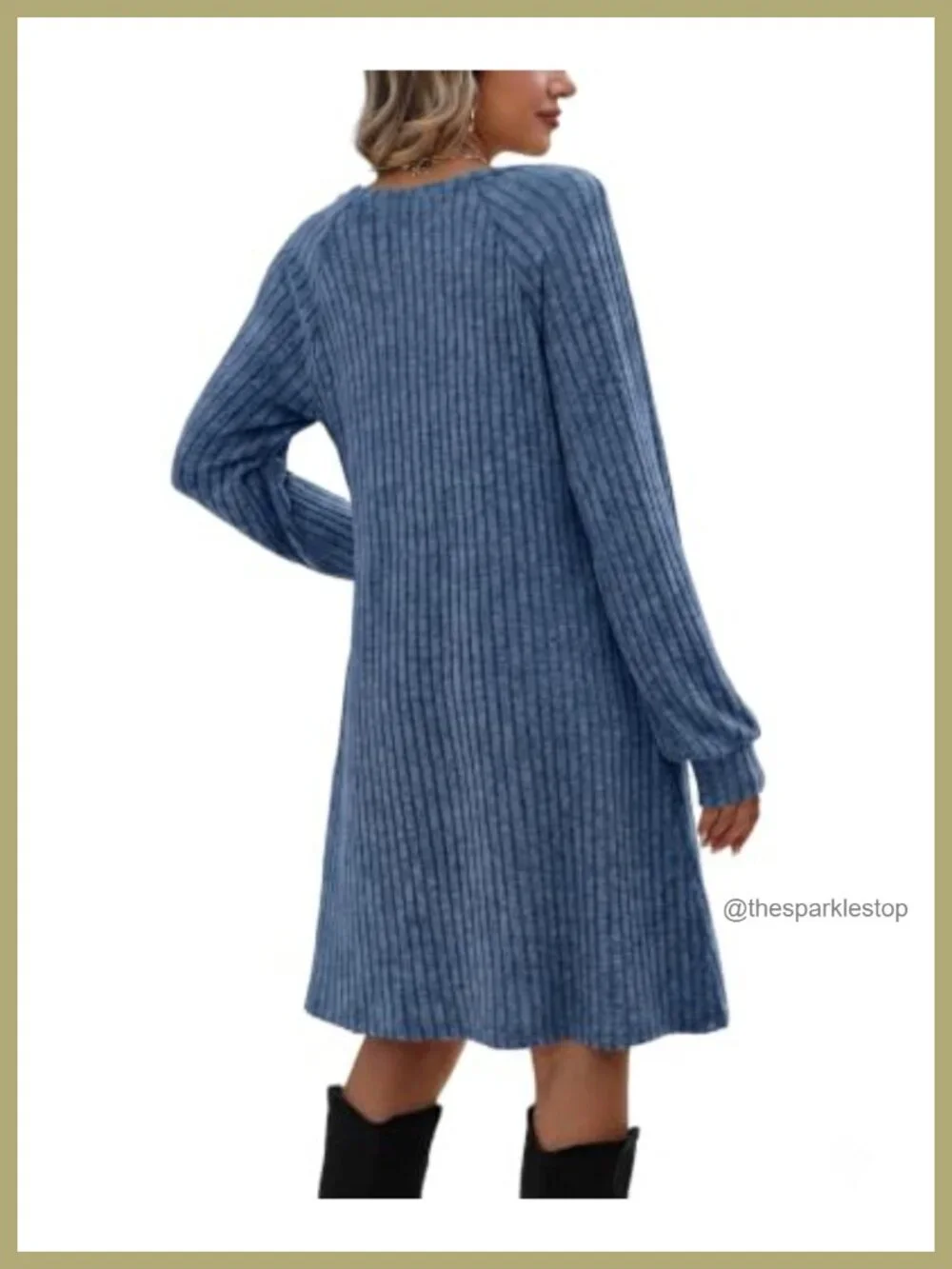 Women's Long Sleeve Ribbed Knit Dress with Pockets, Casual Button Detail