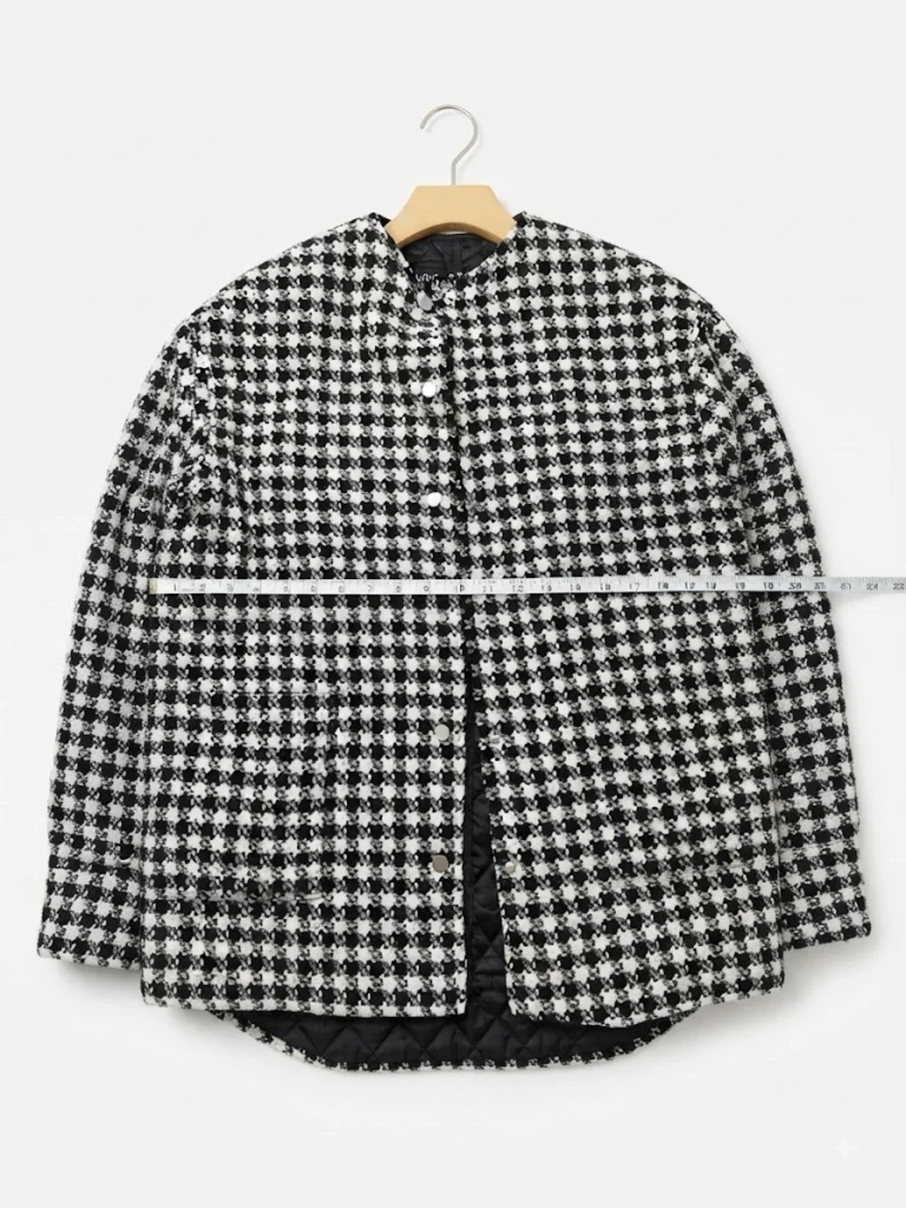 Zara Black & White Houndstooth Quilted Jacket - Size