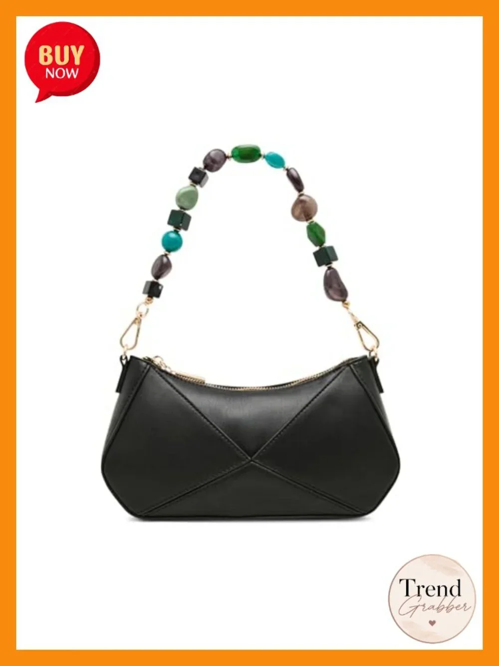 Faux Leather Crossbody Bag Satchel with Zipper Closure and Bead Strap