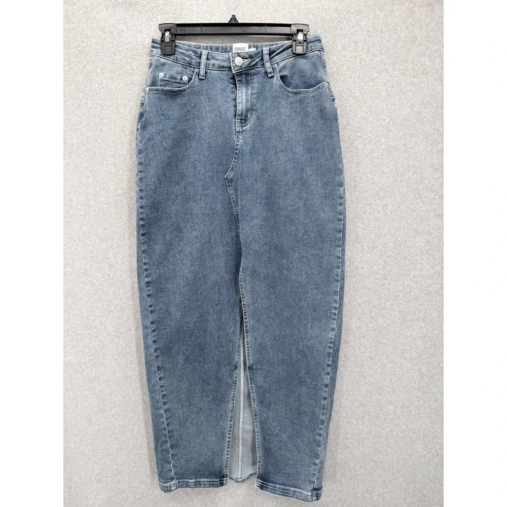 Princess Polly Denim Maxi Skirt Womens 4 Blue Jean Front Slit High Rise Casual