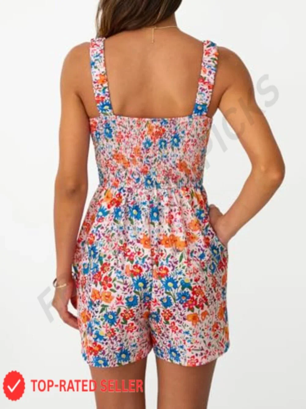 Floral Square Neck Romper Sleeveless Lightweight Polyester Spandex Beach