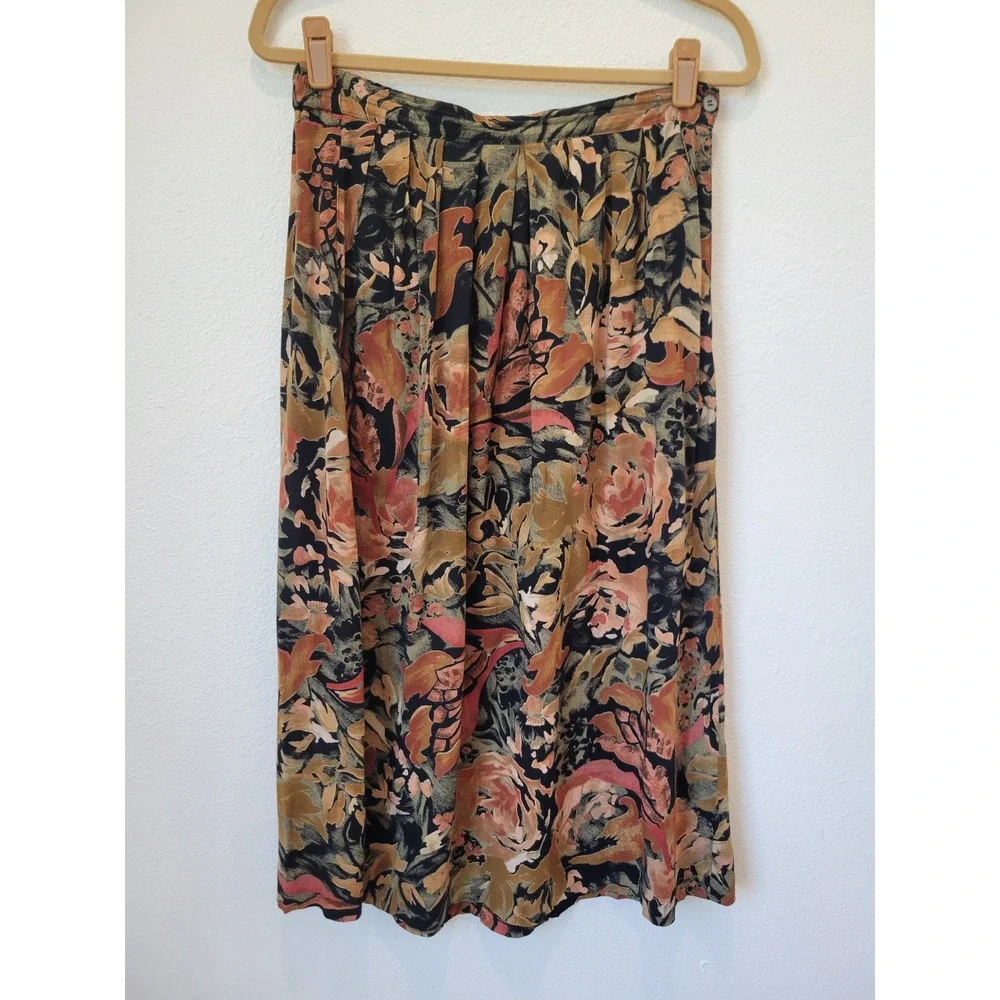 Vintage Joshua Powers Floral‎ Midi Skirt Black Orange Yellow Whimsigoth