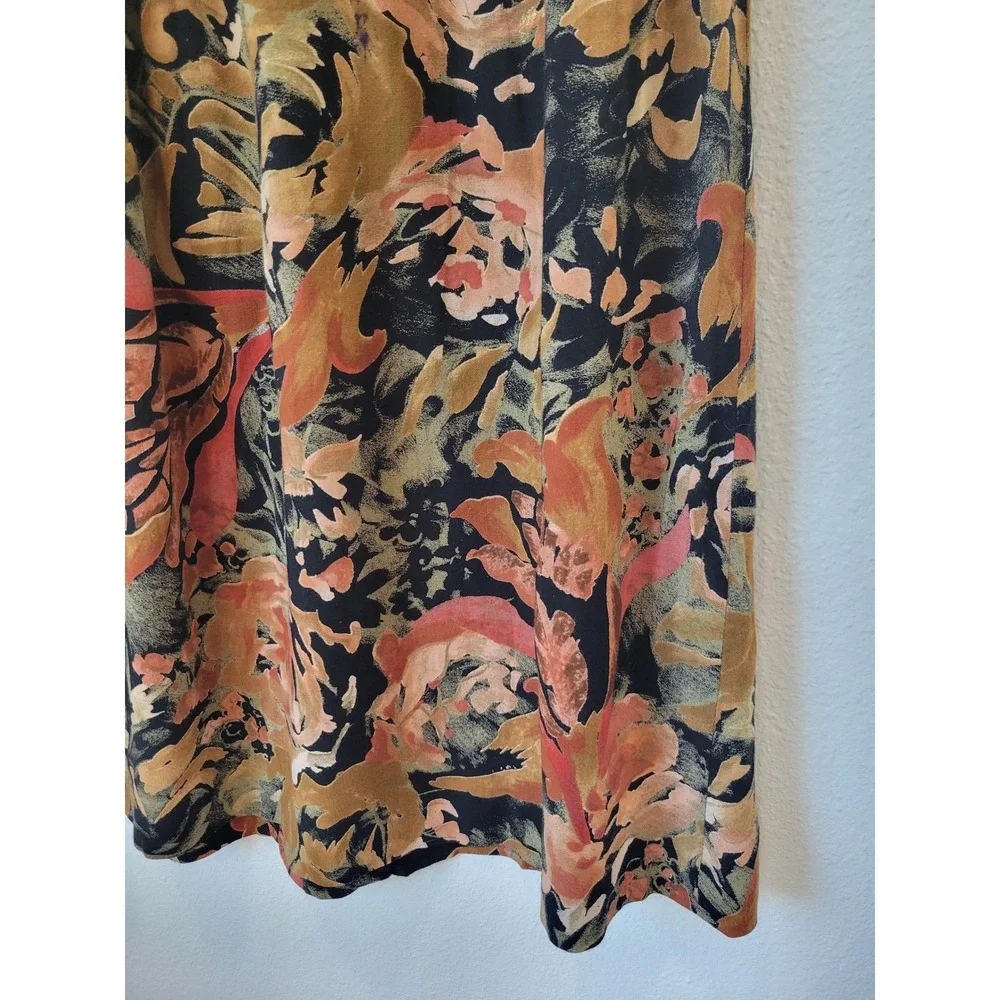 Vintage Joshua Powers Floral‎ Midi Skirt Black Orange Yellow Whimsigoth