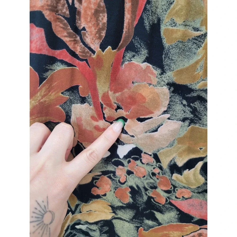 Vintage Joshua Powers Floral‎ Midi Skirt Black Orange Yellow Whimsigoth