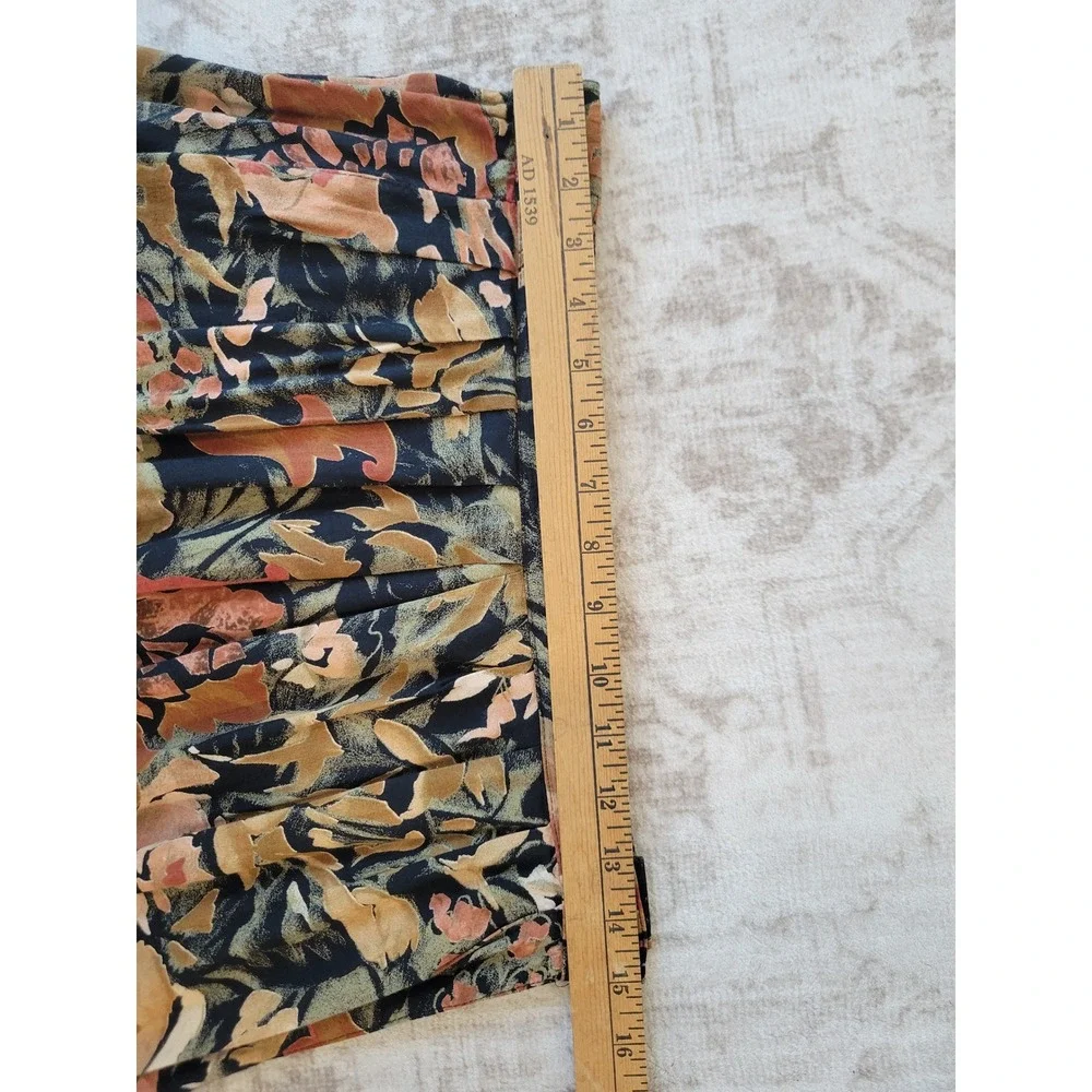 Vintage Joshua Powers Floral‎ Midi Skirt Black Orange Yellow Whimsigoth
